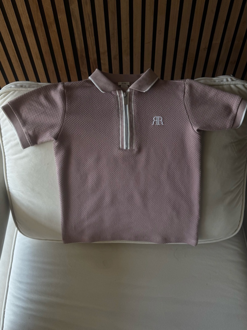 River Island Mauve Polo Top with White Trim and Zip